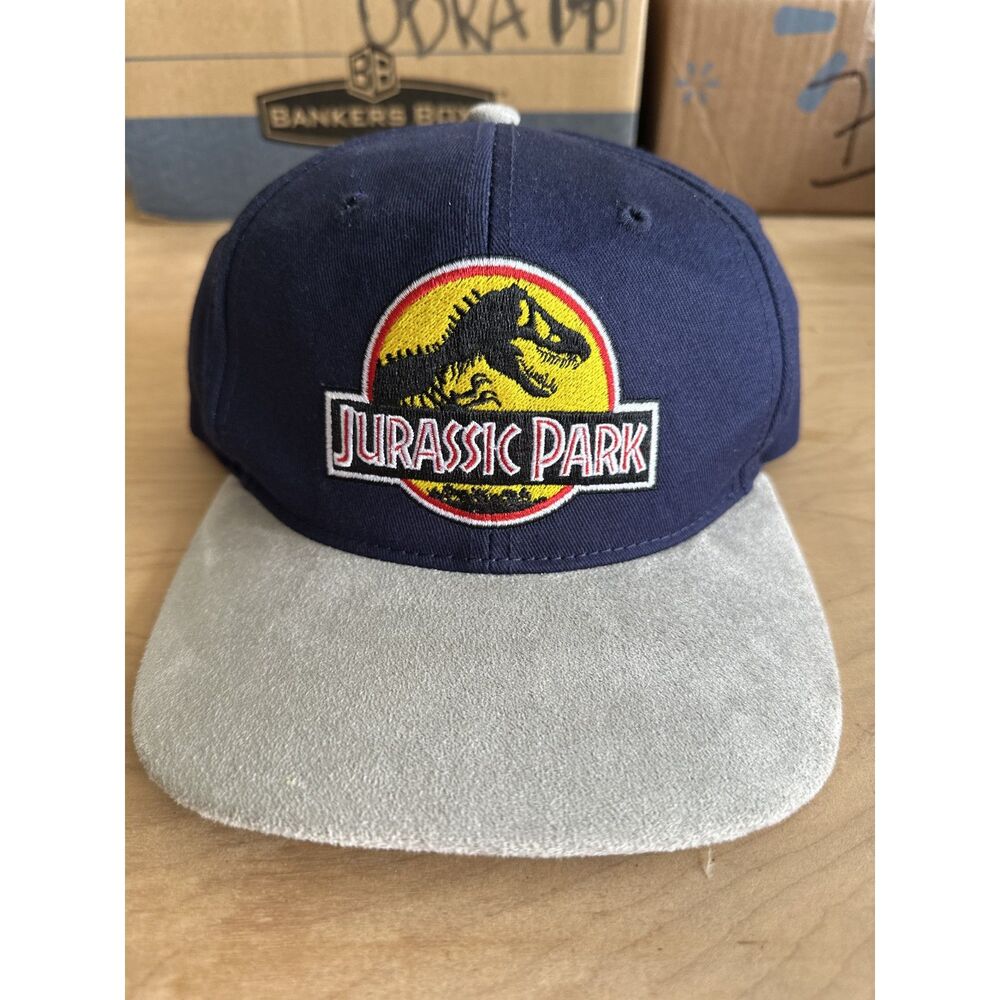 Jurassic Park Snapback Hat Gray Suede Brim Navy Cap RKD Co Adjustable